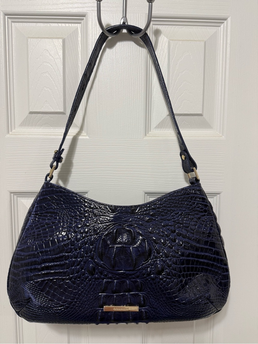 Brahmin Navy Croc-Embossed Shoulder Bag